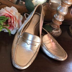 GOLD METALLIC EASTLAND PENNY LOAFERS/DRIVING MOCS
